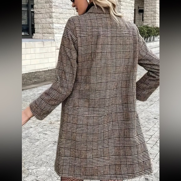 Cozy Plaid Button Up Pea Coat Jacket - Picture 2 of 5